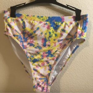 Jessica Simpson High Waist Bikini Bottoms White Tie Dye Size M Pink Blue.